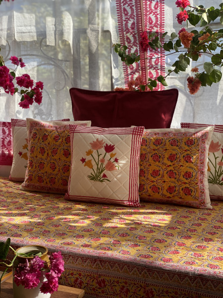 YELLOW HAND Block Print Single COTTON Bedsheet