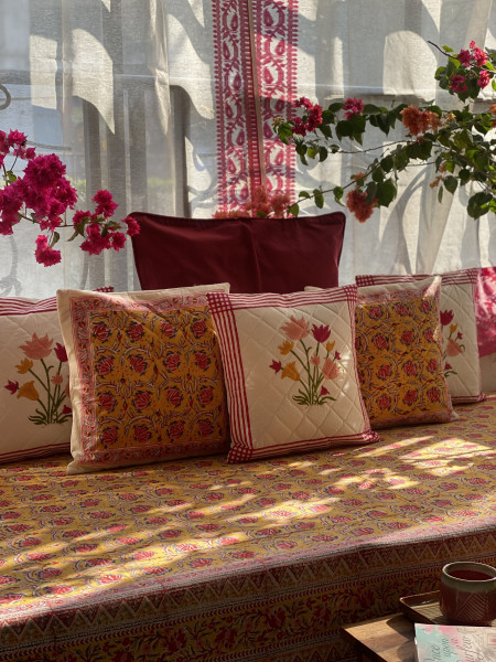 YELLOW HAND Block Print Single COTTON Bedsheet