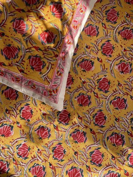 YELLOW HAND Block Print Single COTTON Bedsheet