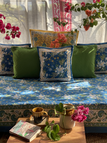 BLUE HAND Block Print Single COTTON Bedsheet