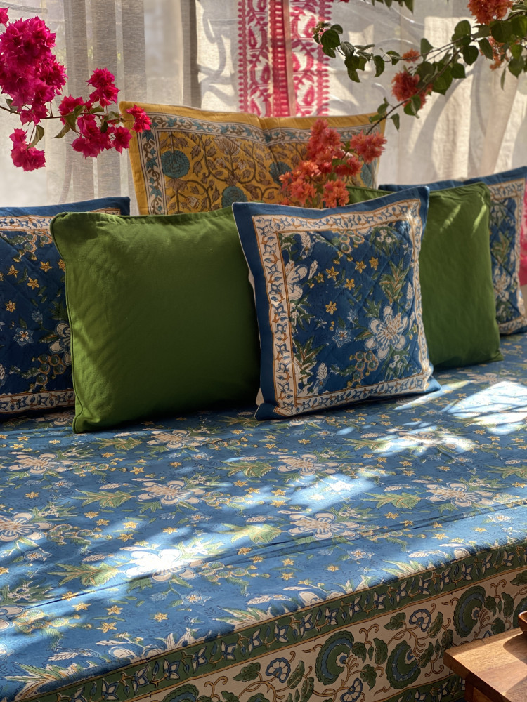 Image of BLUE HAND Block Print Single COTTON Bedsheet