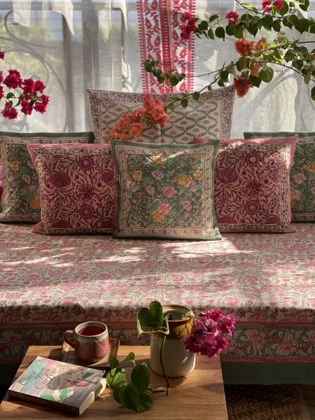 OFF WHITE HAND Block Print Single COTTON Bedsheet