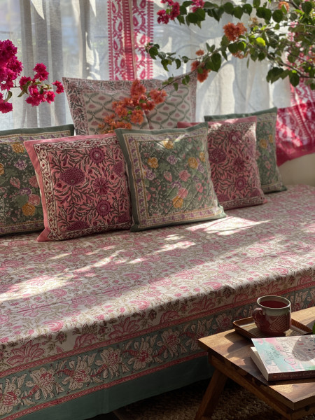 OFF WHITE HAND Block Print Single COTTON Bedsheet