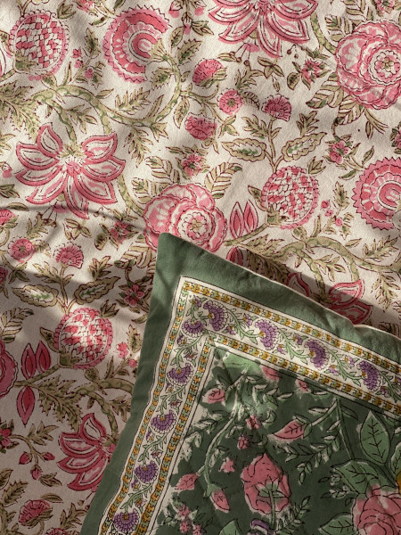 OFF WHITE HAND Block Print Single COTTON Bedsheet