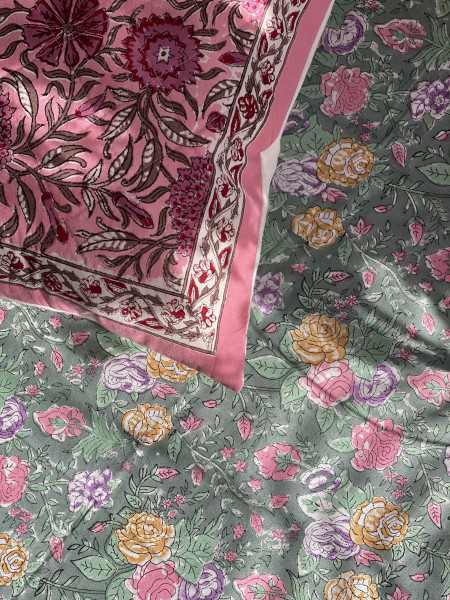 MOSS GREEN HAND Block Print Single COTTON Bedsheet