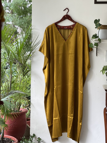 MUSTARD MASHRU SILK KAFTAN