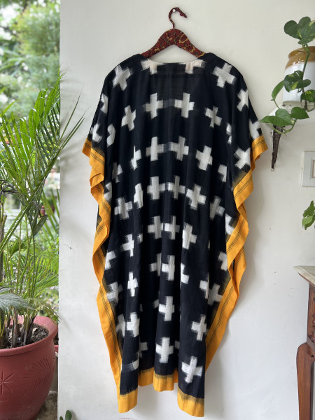 BLACK WOVEN IKKAT COTTON KAFTAN