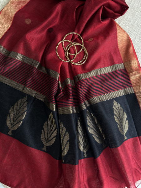 BLACK & RED MAHESHWARI SILK & COTTON KAFTAN SET