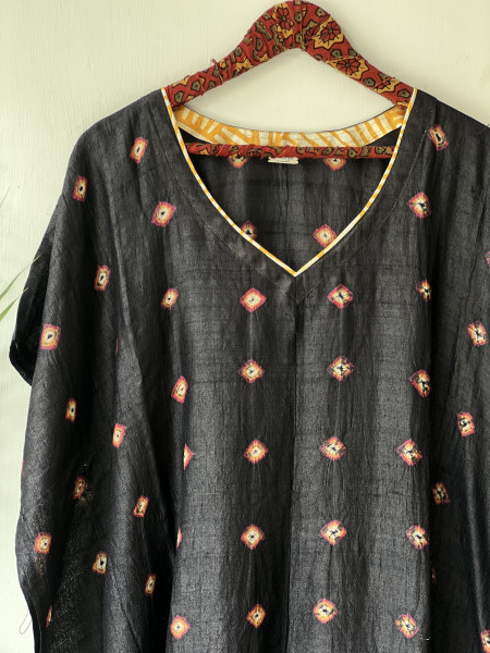 BLACK TIE AND DYE TUSSAR SILK KAFTAN