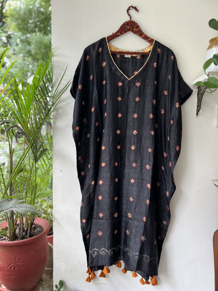 BLACK TIE AND DYE TUSSAR SILK KAFTAN