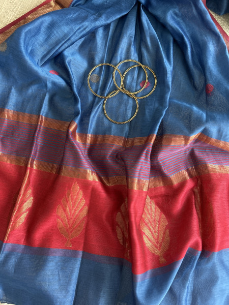 CORAL & BLUE MAHESHWARI SILK & COTTON KAFTAN SET