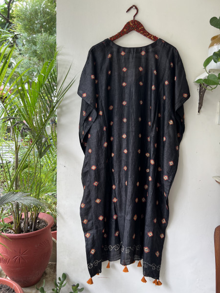 BLACK TIE AND DYE TUSSAR SILK KAFTAN