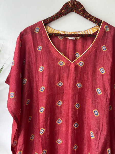 RED TIE AND DYE TUSSAR SILK KAFTAN
