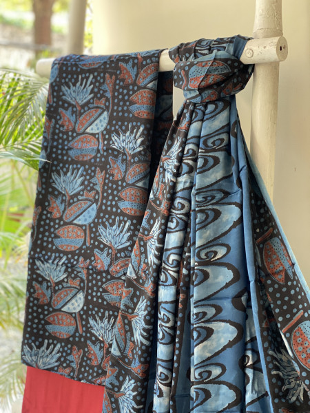 BLACK - INDIGO  AJRAKH MODAL SILK DUPATTA SET
