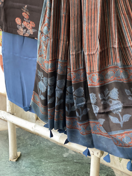 BLACK-INDIGO AJRAKH MODAL SILK DUPATTA SET