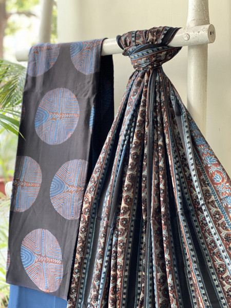 BLACK-INDIGO AJRAKH MODAL SILK DUPATTA SET