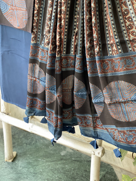 BLACK-INDIGO AJRAKH MODAL SILK DUPATTA SET
