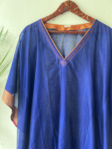 INDIGO & MAROON MAHESHWARI SILK & COTTON KAFTAN SET