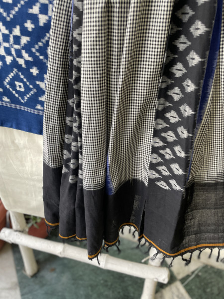 BLUE & WHITE  COTTON IKKAT DUPATTA SET