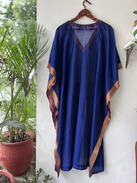 INDIGO & MAROON MAHESHWARI SILK & COTTON KAFTAN SET