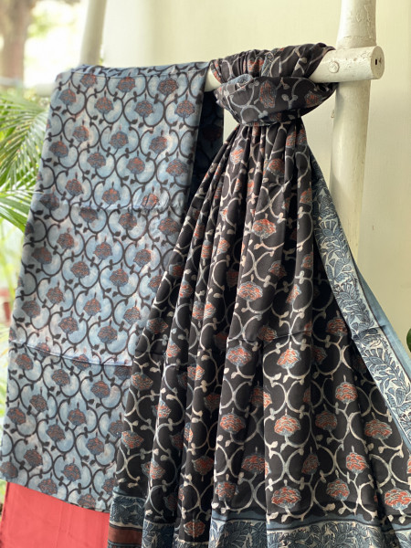 INDIGO-BLACK AJRAKH MODAL SILK DUPATTA SET