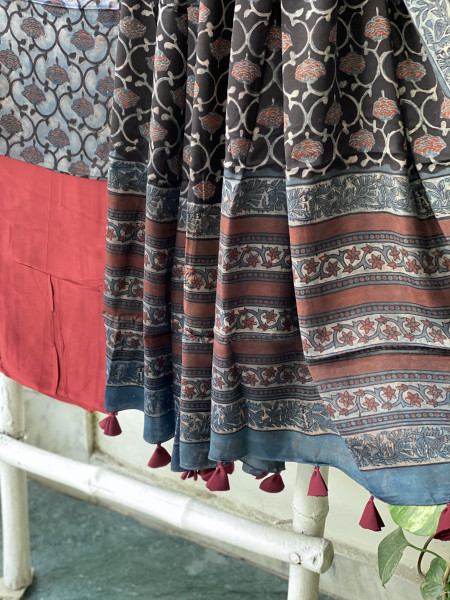 INDIGO-BLACK AJRAKH MODAL SILK DUPATTA SET