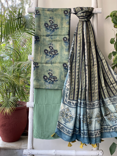 GREEN AJRAKH MODAL SILK DUPATTA SET