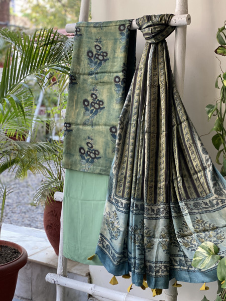 GREEN AJRAKH MODAL SILK DUPATTA SET