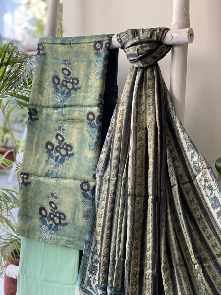 GREEN AJRAKH MODAL SILK DUPATTA SET