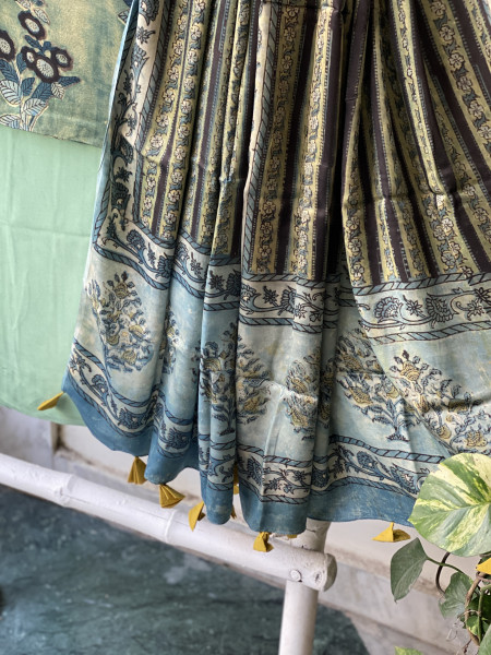 GREEN AJRAKH MODAL SILK DUPATTA SET