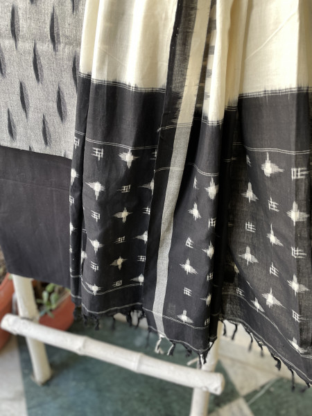 GREY & BLACK COTTON IKKAT DUPATTA SET