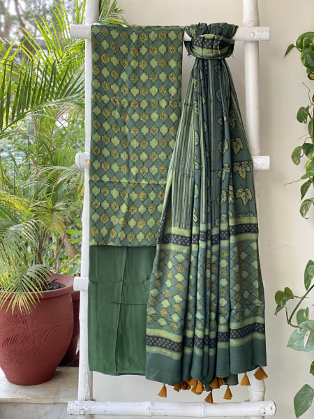 GREEN AJRAKH MODAL SILK DUPATTA SET