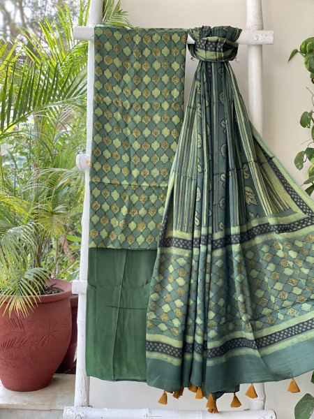 GREEN AJRAKH MODAL SILK DUPATTA SET
