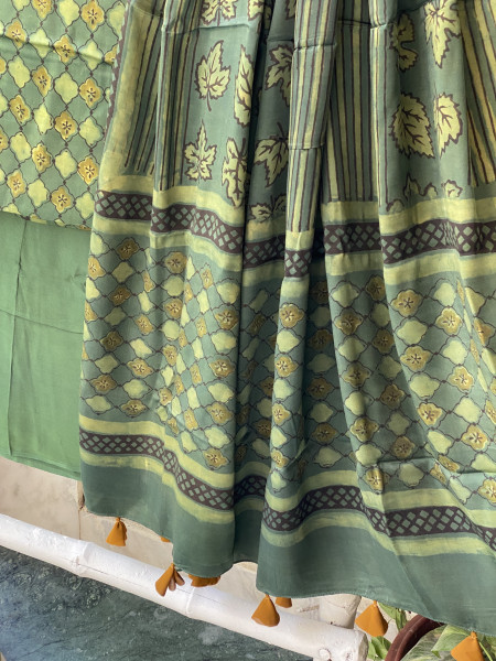 GREEN AJRAKH MODAL SILK DUPATTA SET