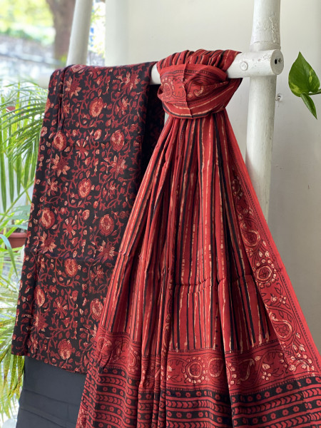 BLACK-MAROON AJRAKH MODAL SILK DUPATTA SET