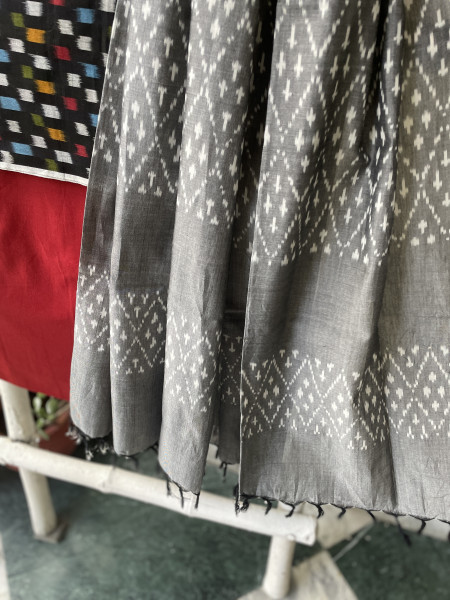 BLACK & GREY COTTON IKKAT DUPATTA SET