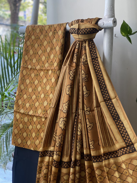 MUSTARD-BLACK AJRAKH MODAL SILK DUPATTA SET