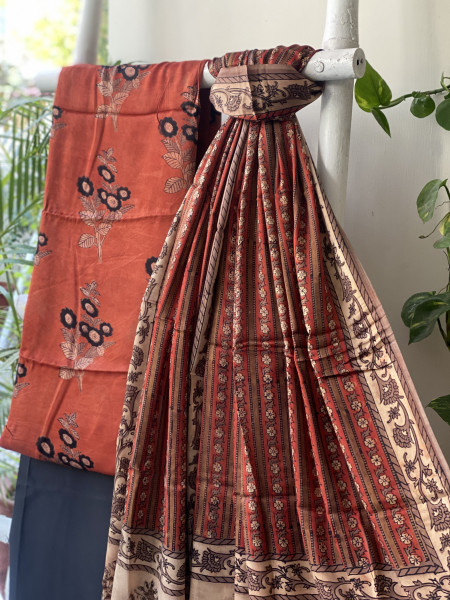 RUST-BLACK AJRAKH MODAL SILK DUPATTA SET