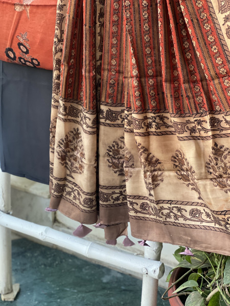 RUST-BLACK AJRAKH MODAL SILK DUPATTA SET