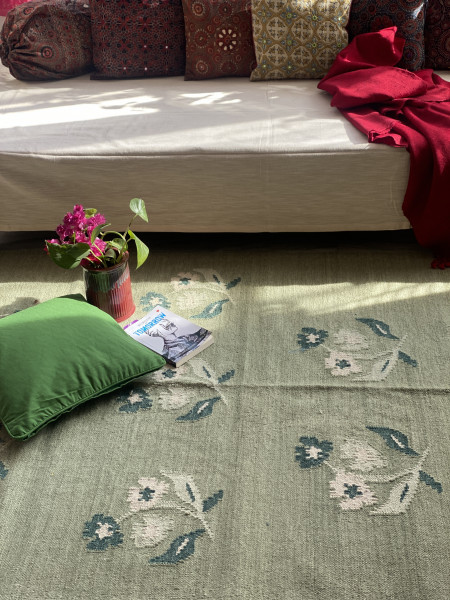 MINT GREEN WOOL & COTTON HAND WOVEN DURRIE