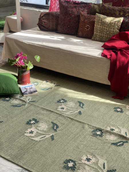 MINT GREEN WOOL & COTTON HAND WOVEN DURRIE