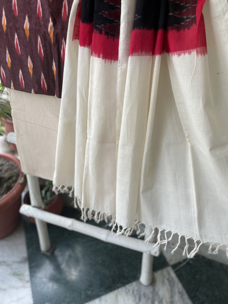MAROON-BLACK COTTON IKKAT DUPATTA SET