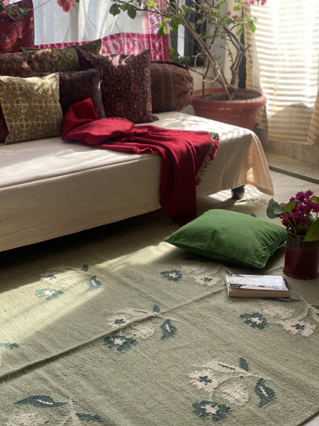 MINT GREEN WOOL & COTTON HAND WOVEN DURRIE