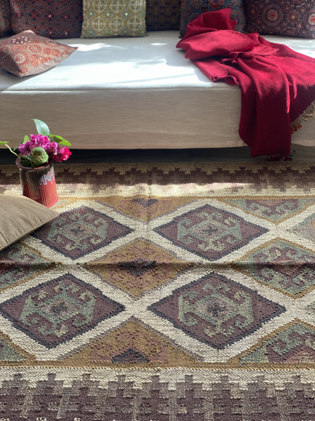 MULTI COLOUR WOOL & JUTE HAND WOVEN DURRIE