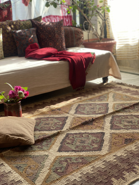 MULTI COLOUR WOOL & JUTE HAND WOVEN DURRIE