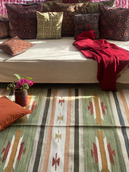 MULTI COLOUR WOOL & COTTON HAND WOVEN DURRIE