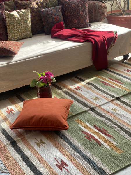 MULTI COLOUR WOOL & COTTON HAND WOVEN DURRIE