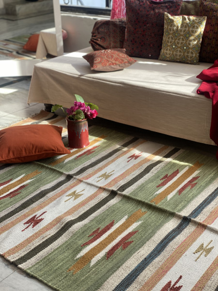 MULTI COLOUR WOOL & COTTON HAND WOVEN DURRIE