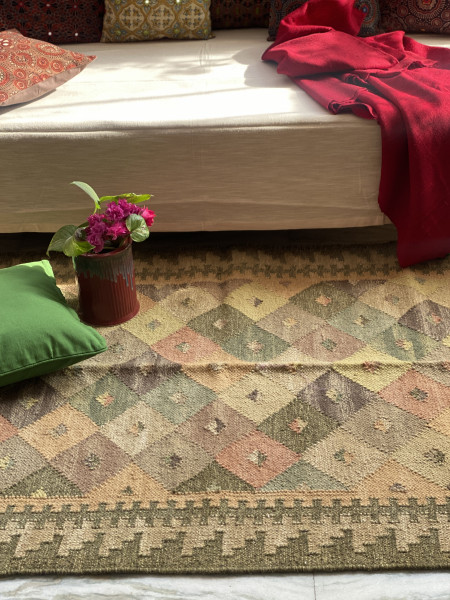 MULTI COLOR WOOL & COTTON KILIM HAND WOVEN DURRIE