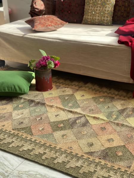 MULTI COLOR WOOL & COTTON KILIM HAND WOVEN DURRIE